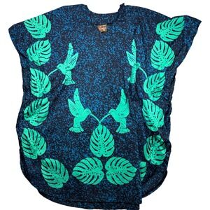 Batik Hummingbird Tropical Leaf Kaftan Cover Up Top Womens Kimono 100 Cotton
